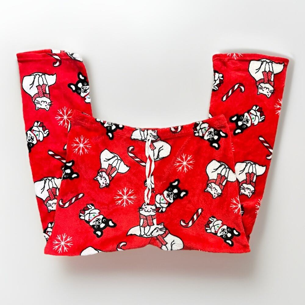 Women’s XL Fluffy Pajama Pants Christmas Cats and Dogs Candy Canes Stretchy